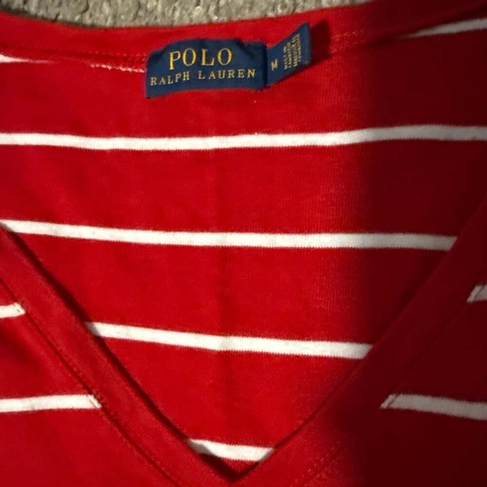 Polo Ralph Lauren V Neck Shirt Size M Red White Striped